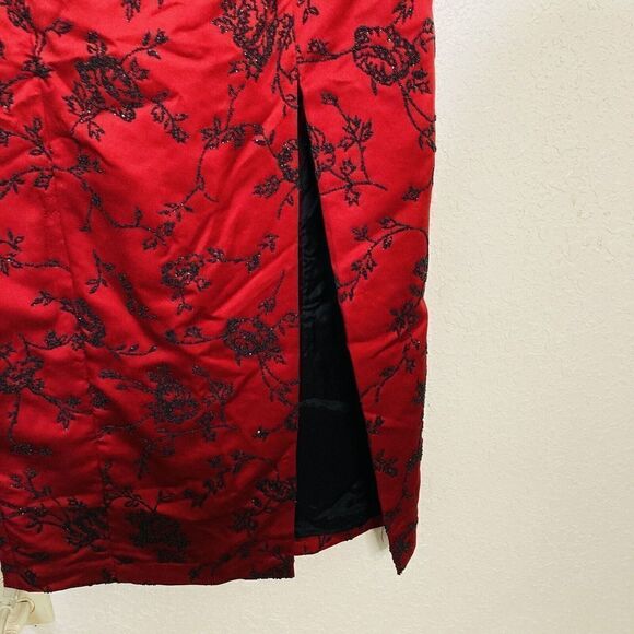 Vintage Jeffrey & Dara Evenings Red Floral Gown Black Beading Sz 10 - Picture 4 of 11
